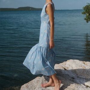 COCO SHOP Low Back Midi Dress in Blue mini bouquet size XS NWT